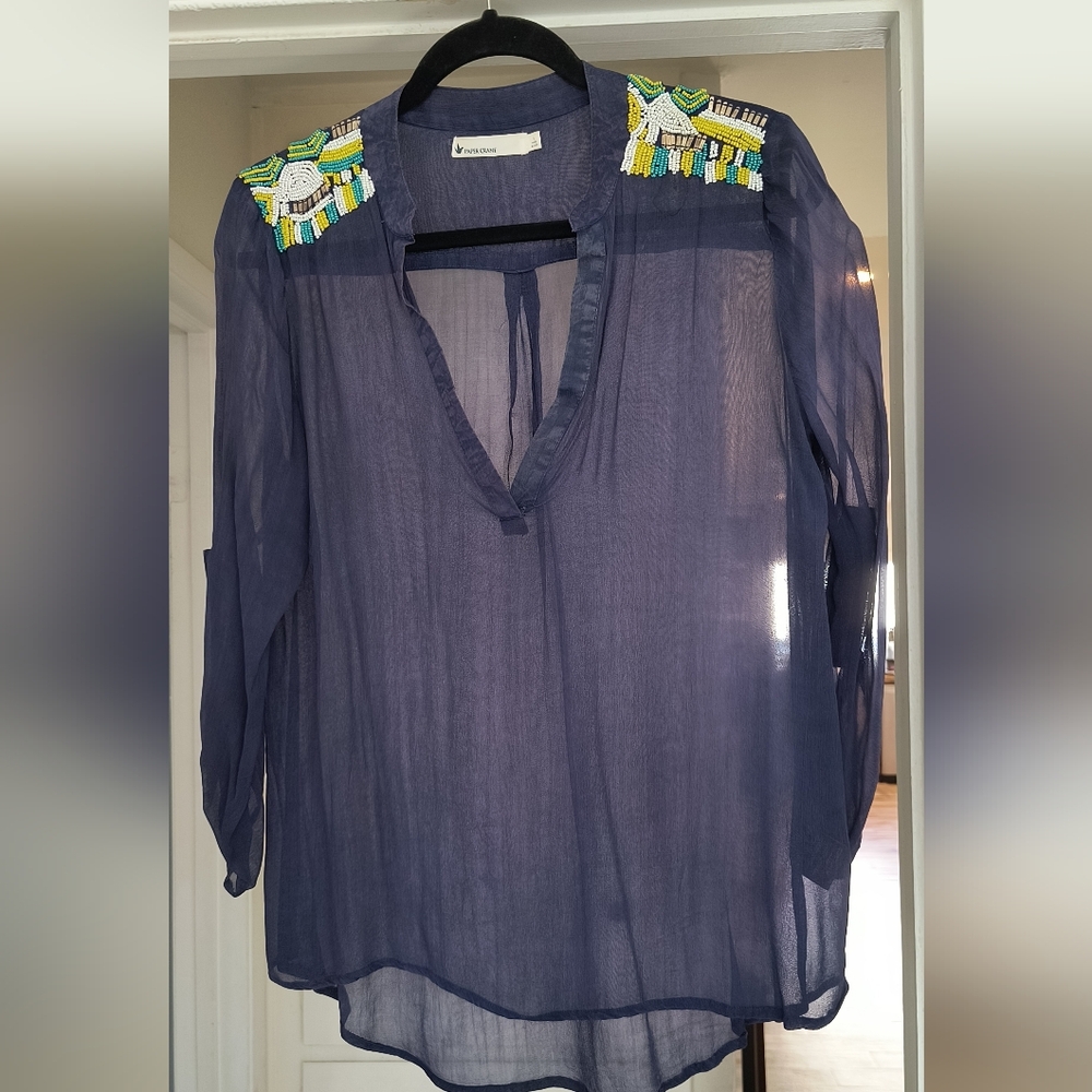 Paper Crane Womens Sheer long sleeve embroidered top